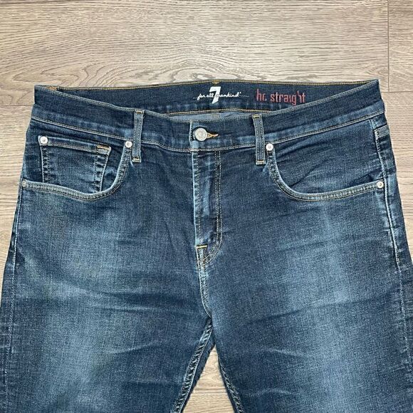 7 For All Mankind Jeans Mens 36x27 Blue The Straight Dark Wash Denim - Picture 3 of 11